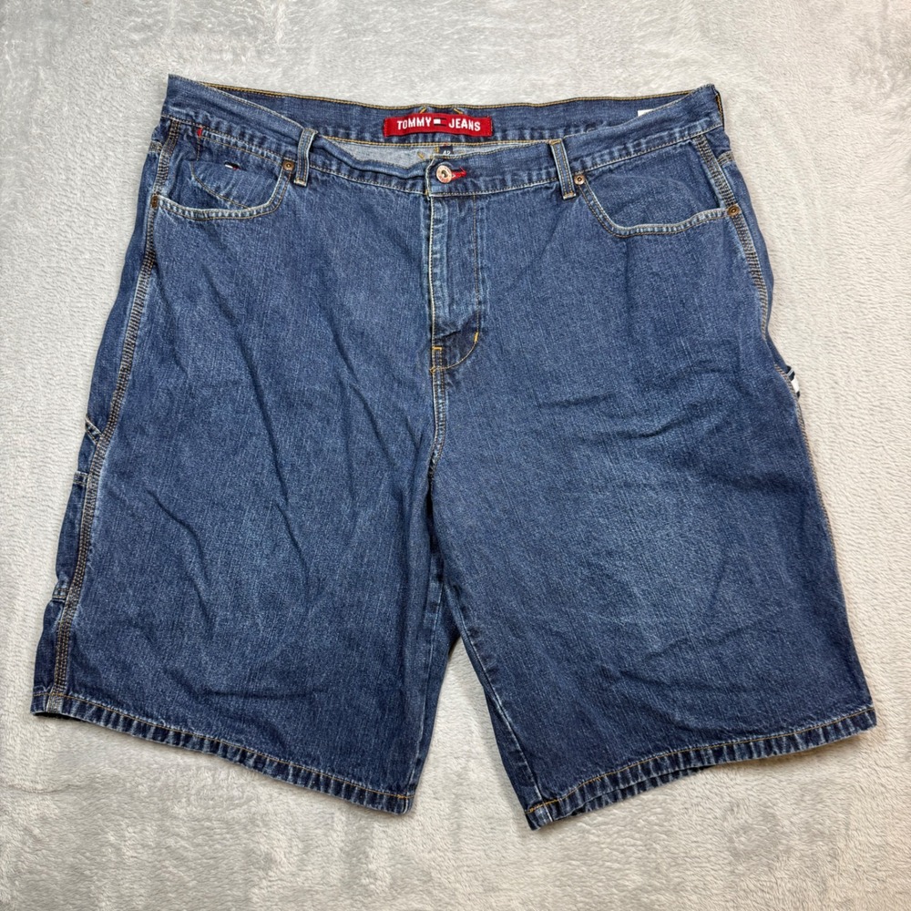 Vintage Tommy Jeans Carpenter Shorts Mens 42 (Fits 43) Blue Denim Y2K 11" Baggy